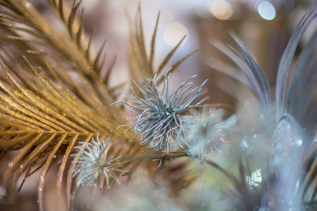 Abstract unfocused backgrounds with Christmas decorations with led light bokeh - close-up photo.
