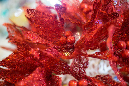 Abstract unfocused backgrounds with Christmas decorations with led light bokeh - close-up photo.の写真素材