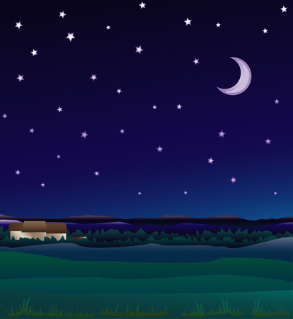 Midnight countryside backgroundのイラスト素材