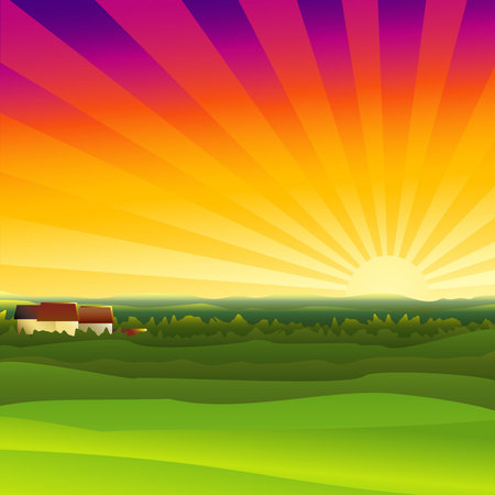 A small farm in the eveningの写真素材