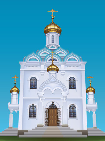 Russian orthodox church with typical golden onion domesのイラスト素材
