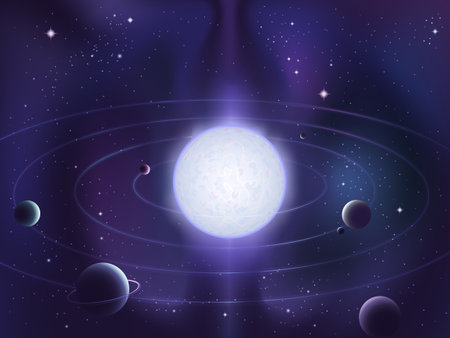Planets orbiting around a bright white starのイラスト素材