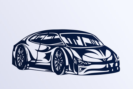 Blue sports car sketchのイラスト素材