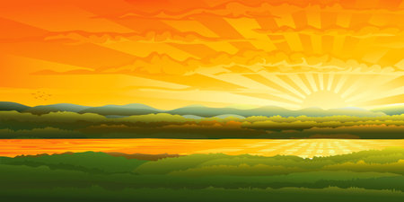 Beautiful sunset over a river (other landscapes are in my gallery)の写真素材