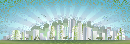Eco city concept (another version of this image "Modern City Day & Night" is also in my gallery)のイラスト素材