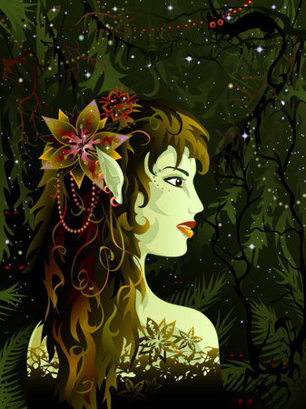 Elven maiden in the tropical forestの写真素材