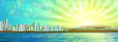 Big city panorama with elements of grunge decor (other landscapes are in my gallery)のイラスト素材