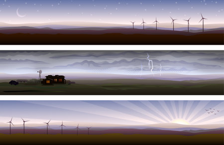 Countryside banners showing three types of weatherのイラスト素材