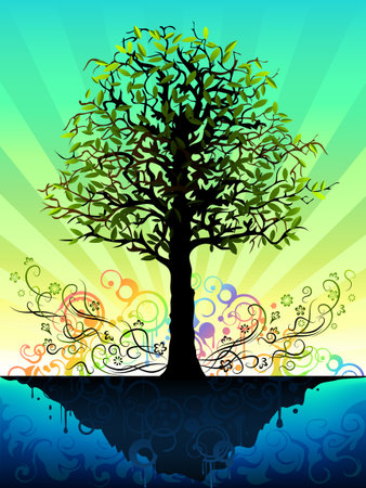 Fantastic tree on a blue floating island (other landscapes are in my gallery)のイラスト素材