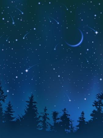 Clear night sky over the forest (other landscapes are in my gallery)のイラスト素材
