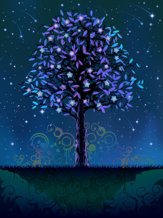Blooming night tree (other landscapes are in my gallery)のイラスト素材