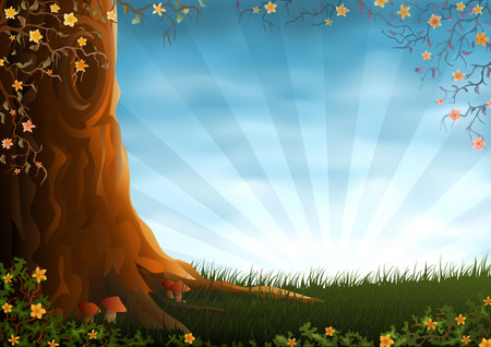 Summer meadow scenery (other landscapes are in my gallery) のイラスト素材