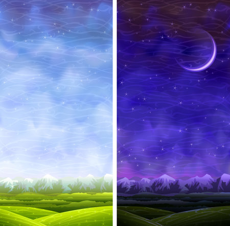 Summer rolling vertical day and night landscapesのイラスト素材