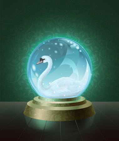 Graceful mute swan (Cygnus olor) seen inside the crystal scrying ballのイラスト素材