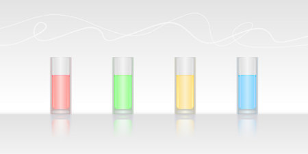 Four glasses filled with colored waterのイラスト素材
