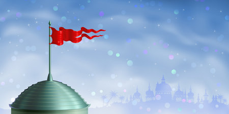 Red flag on the top of the brass tower roofのイラスト素材