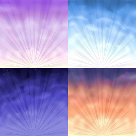 Four gradient mesh backgrounds - morning, day, evening and nightのイラスト素材