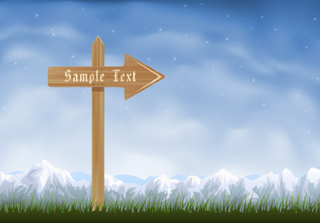 Wooden sign post with an arrow pointing to the rightのイラスト素材