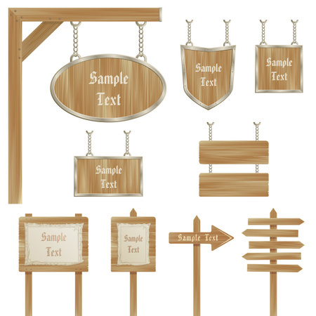 wooden sign posts isolated against white backgroundのイラスト素材