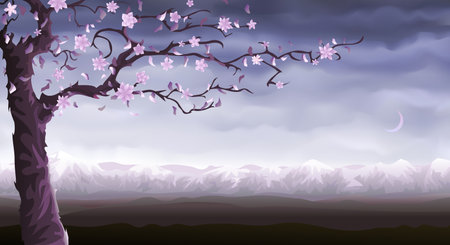 Light violet blooming tree (other landscapes are in my gallery)のイラスト素材