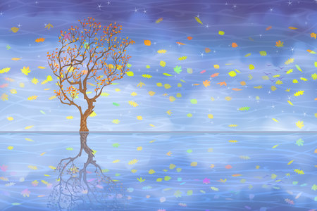 Autumn carnival tree reflecting in clear water (other landscapes are in my galleryのイラスト素材