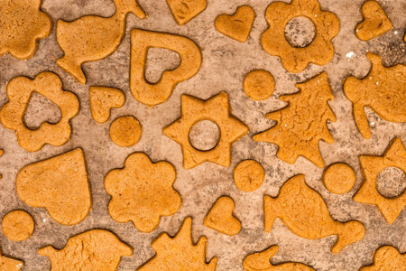 Homemade uncooked cookies pattern background on deco. Top viewの写真素材