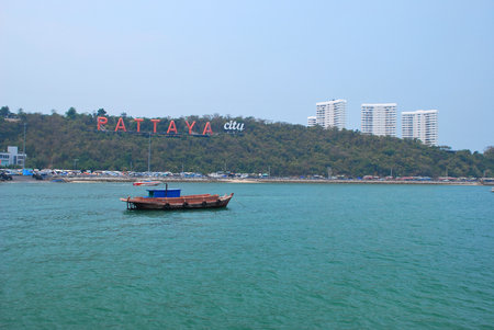 Coast of Pattaya in Thailand. billboard "pattaya city" in coast.の写真素材