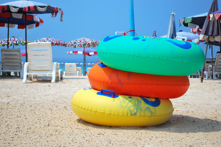 Rubber rings on the pattaya beach, thailand.