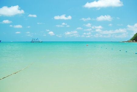Sea and sky with white clouds in Samed Island, Thailandの写真素材