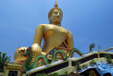 Big statue image of buddha meditation at Wat Muang,Angthong,Thailand の写真素材