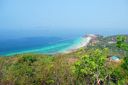 Gulf of Thailand coast of Koh Larn, viewed from a high angle.の写真素材
