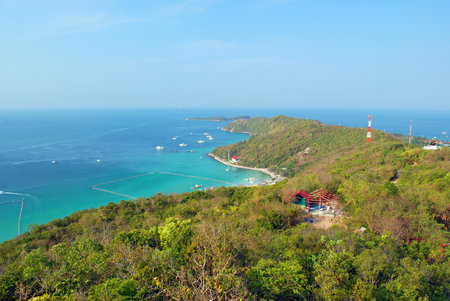 Gulf of Thailand coast of Koh Larn, viewed from a high angle.の写真素材