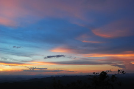 colorful of sunset on the mountain, Thailand.の写真素材