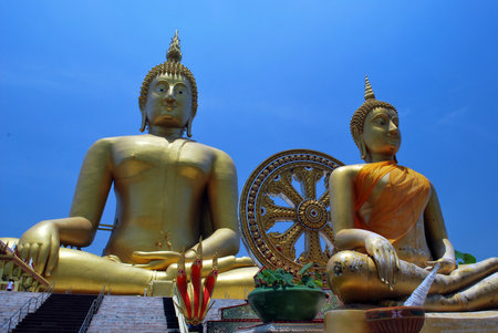 Two big statue image of buddha meditation at Wat Muang,Angthong,Thailand の写真素材