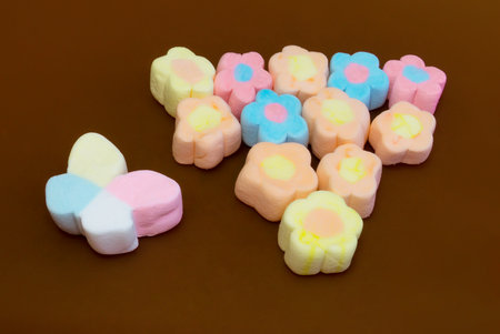 dessert sweet colorful on the orange backgroundの写真素材