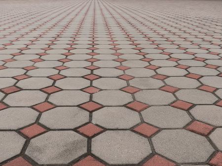 Patterned paving tiles, cement brick floor background,Sidewalk, Drivewayの写真素材