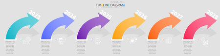 Timeline infographic template with 6 options for display business data and statistics.Vector design can be used for banners, processes,のイラスト素材