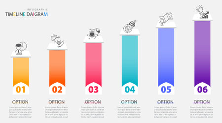 Timeline infographic moderm template with 6 options.Vector design can be used for display business data and statistics, website, marketing presentation.のイラスト素材