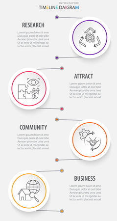 Infographic vector illustration with modern icons,timeline diagram chart processes.Can be used for business data visualization and marketing presentations.のイラスト素材