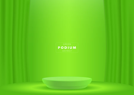 Podium backdrop scene for mockup product display.Stage showcase with green geometric frame vector illustration.のイラスト素材