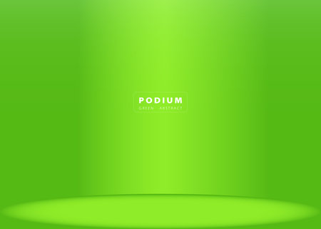Podium backdrop scene for mockup product display.Stage showcase with green geometric frame vector illustration.のイラスト素材
