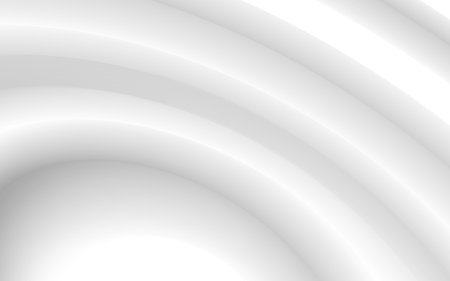 A smooth white abstract background features flowing, curved lines creating a sense of depth and movement.の写真素材