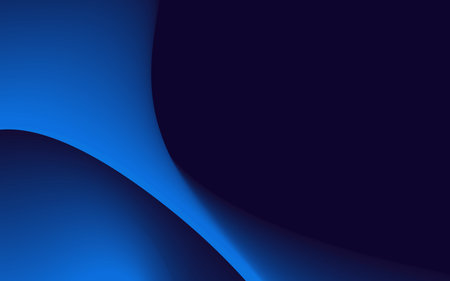 Smooth flowing blue wave design on a dark blue background creates a modern abstract composition.のイラスト素材