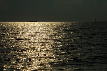 moon over the seaの写真素材