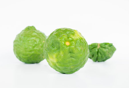 Kaffir Lime fruits on white background, bergamot fruits.