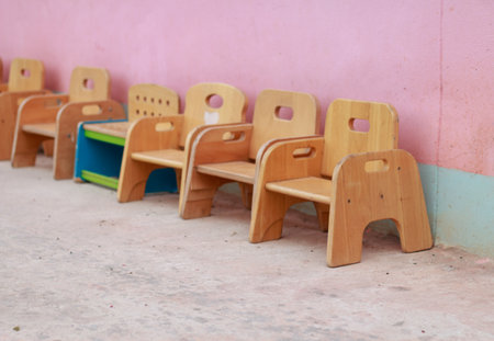 Child wooden chairs.の写真素材