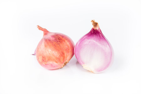 Closeup of Shallots on white background.の写真素材