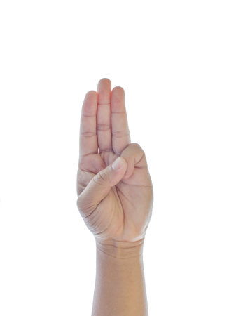 Raising hands isolated on white background.の写真素材