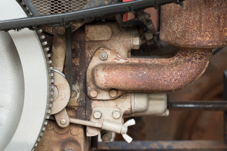 Close-up of  old tractor engine.