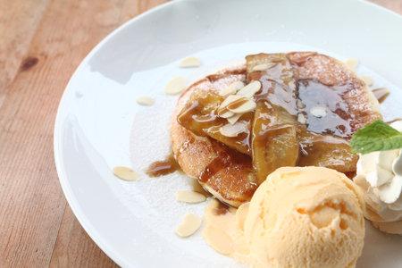 Banana pancake and ice creamの写真素材